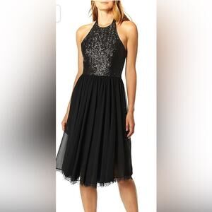 Dress the Population Tatiana Sequin Halter Fit & Flare Midi Dress